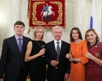 Anna Chicherova. With the mayor of Moscow Sergey Semenovich Sobyanin and Ivan Ukhov and Svetlana Shkolina and Yevgeniya Kolodko